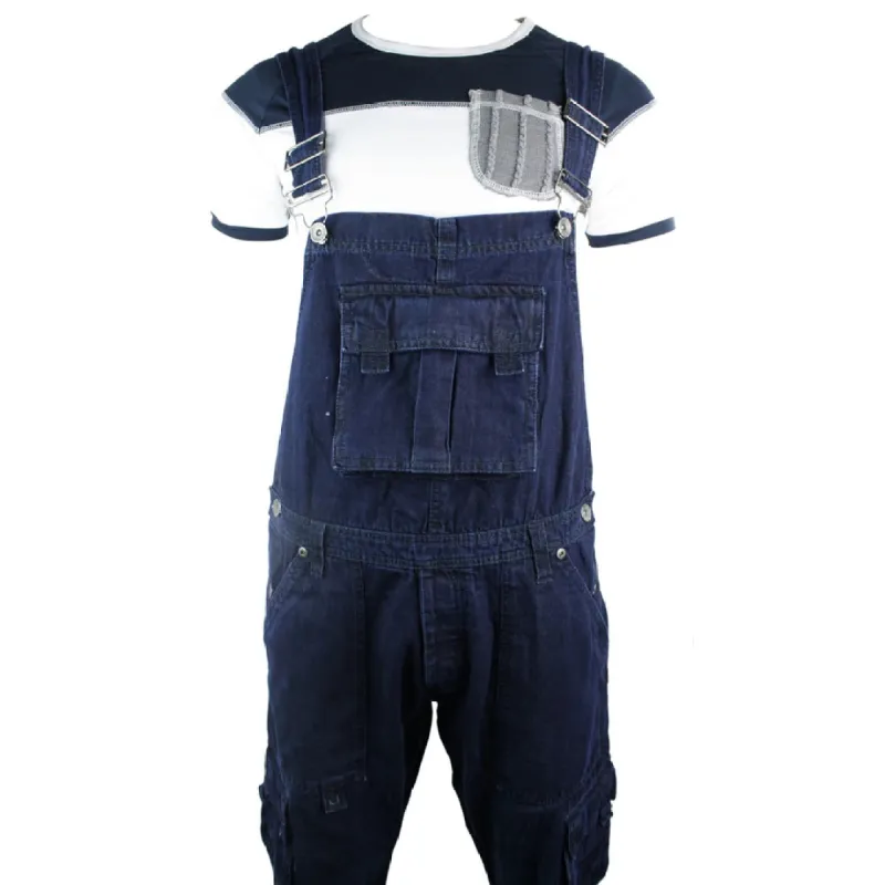 Men's Navy Washed Denim Dungarees Jeans Straight Leg sold by Tru Clothing