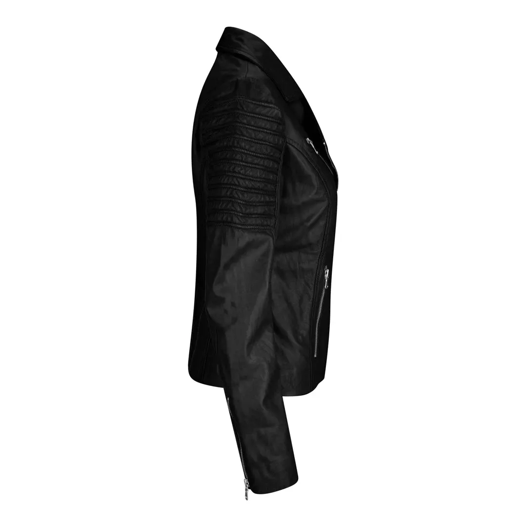 Women's Leather Black Biker Jacket sold by Tru Clothing product image thumbnail 2