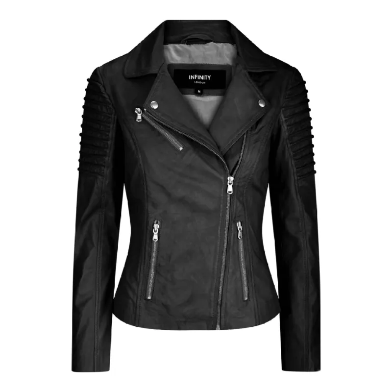 Women's Leather Black Biker Jacket sold by Tru Clothing
