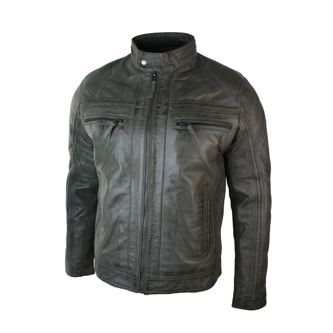 Men's Zipped Biker Jacket Leather Soft Grey sold by Tru Clothing product image thumbnail 2