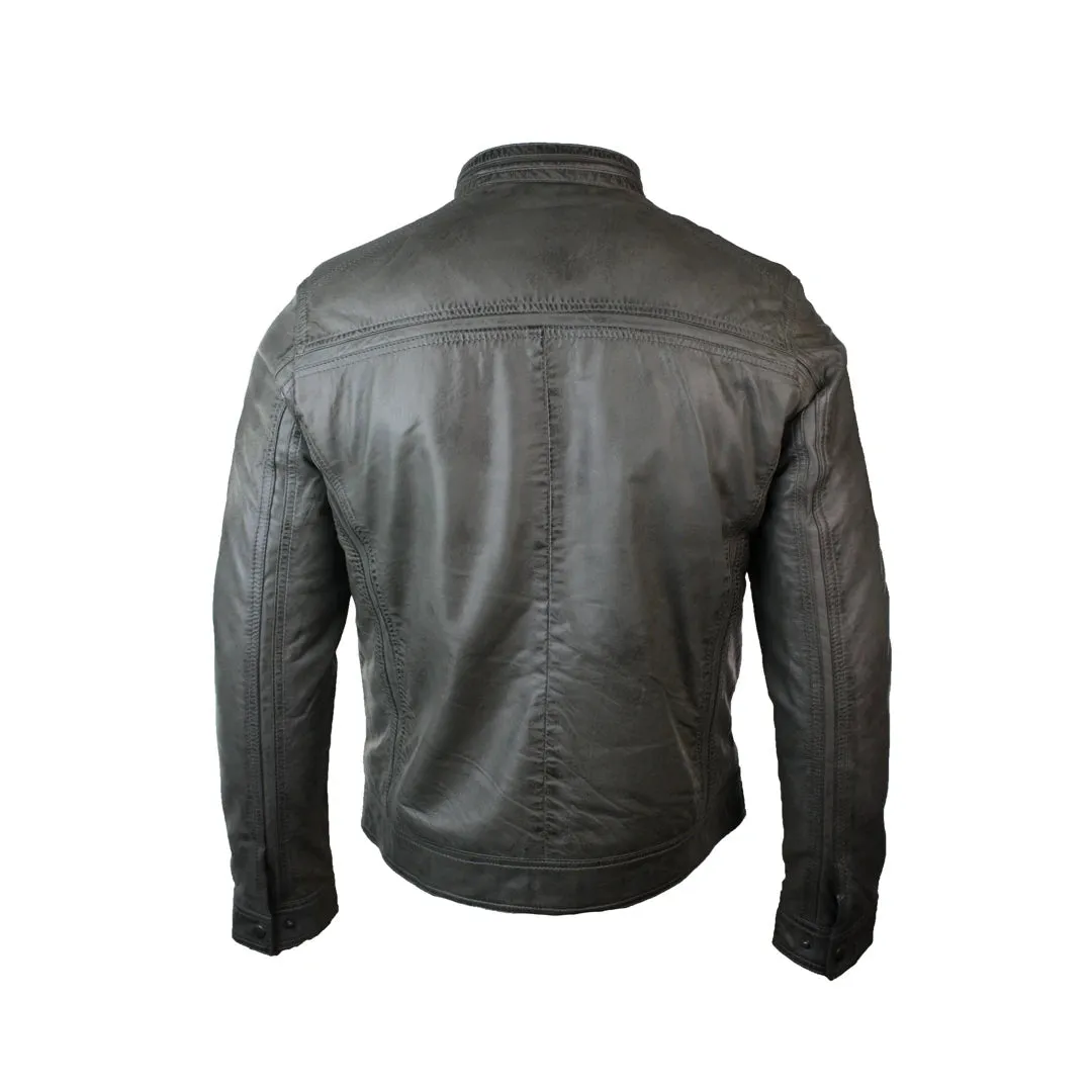 Men's Zipped Biker Jacket Leather Soft Grey sold by Tru Clothing product image thumbnail 4