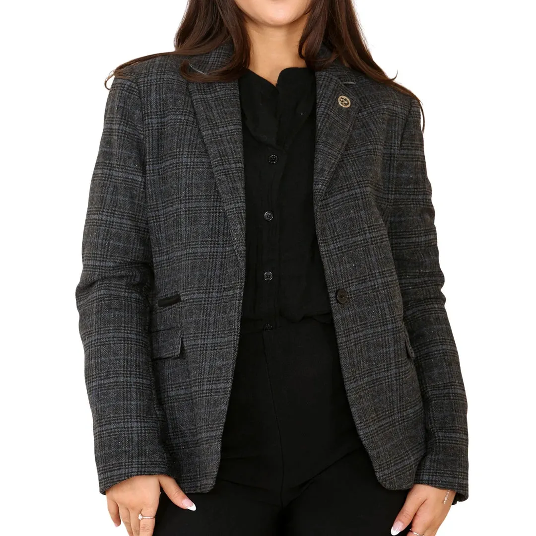 Women's Tweed Check Waistcoat Blazer Grey Suit sold by Tru Clothing