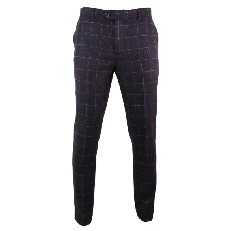 Kerber - Men's Plum Check Trousers sold by Tru Clothing