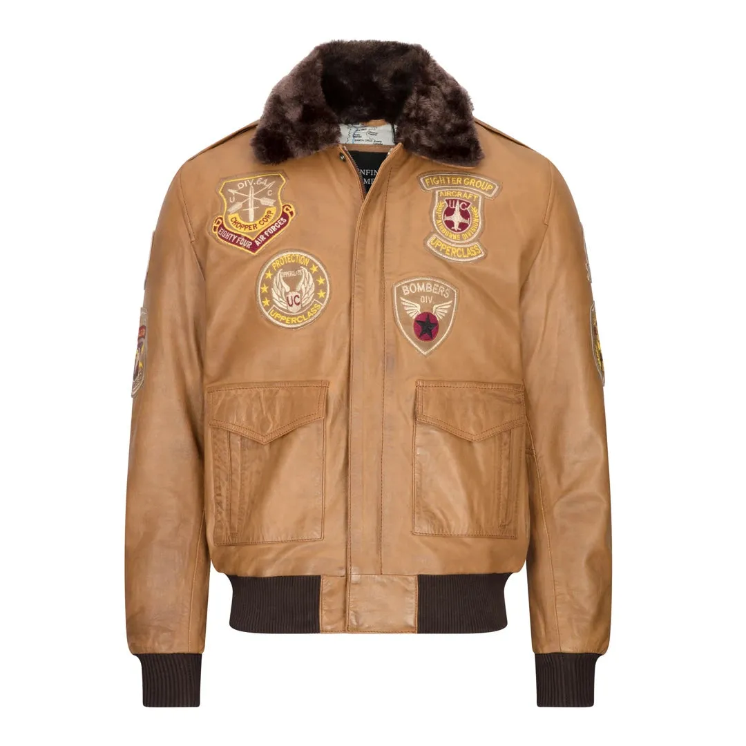Men's Aviator Flying Pilot Bomber Jacket Tan Removable Black Fur Collar sold by Tru Clothing