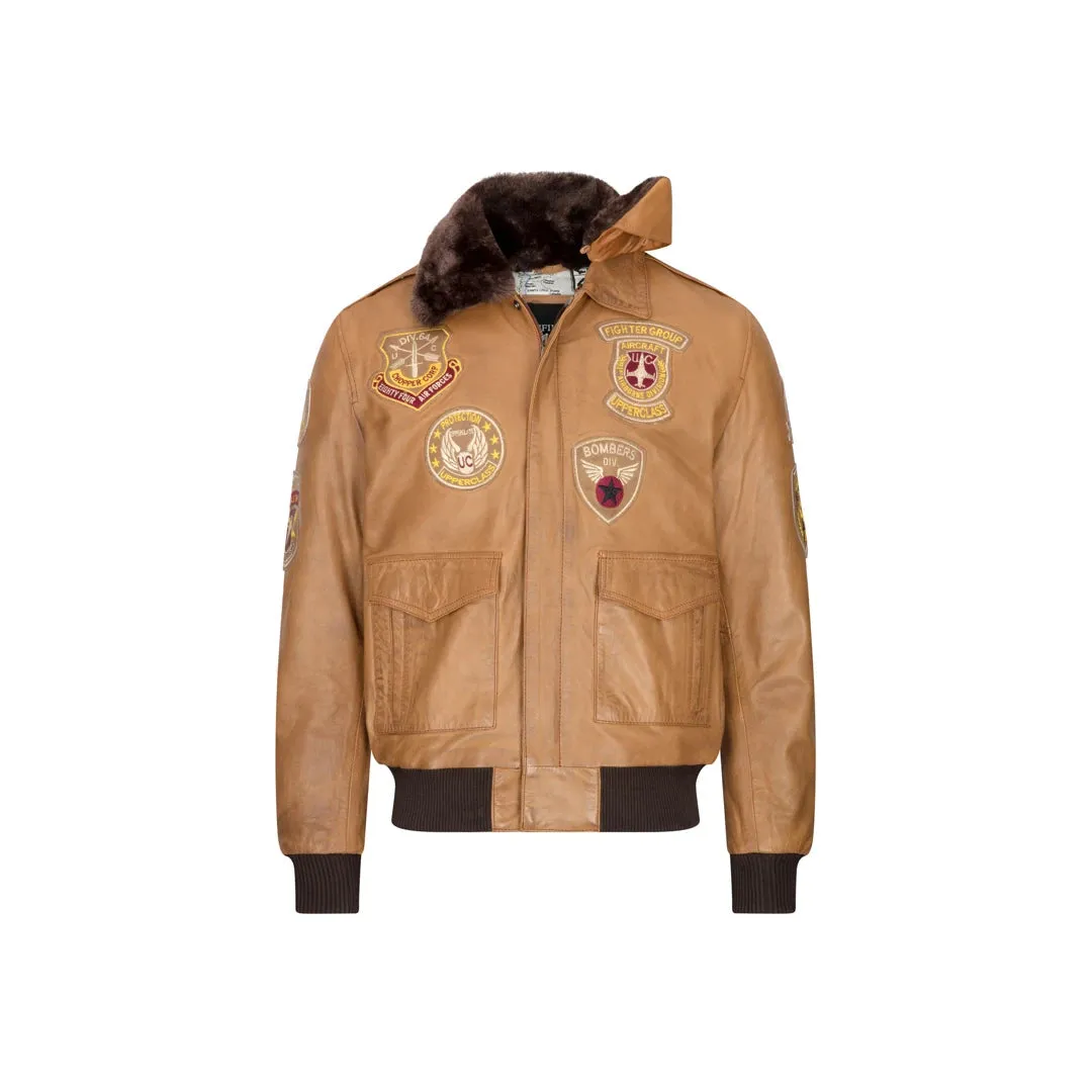 Men's Aviator Flying Pilot Bomber Jacket Tan Removable Black Fur Collar sold by Tru Clothing product image thumbnail 4