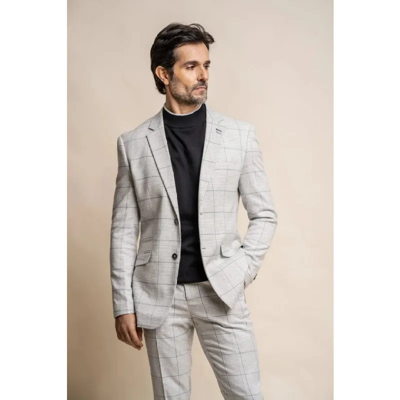 Radika - Men's Light Grey Check Blazer made by House of Cavani