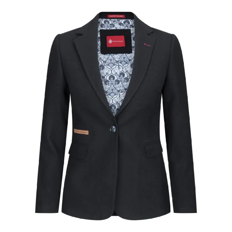 Womens Waistcoat Blazer Suit Wool Tweed Elbow Patch 1920s Vintage Classic Black sold by Tru Clothing