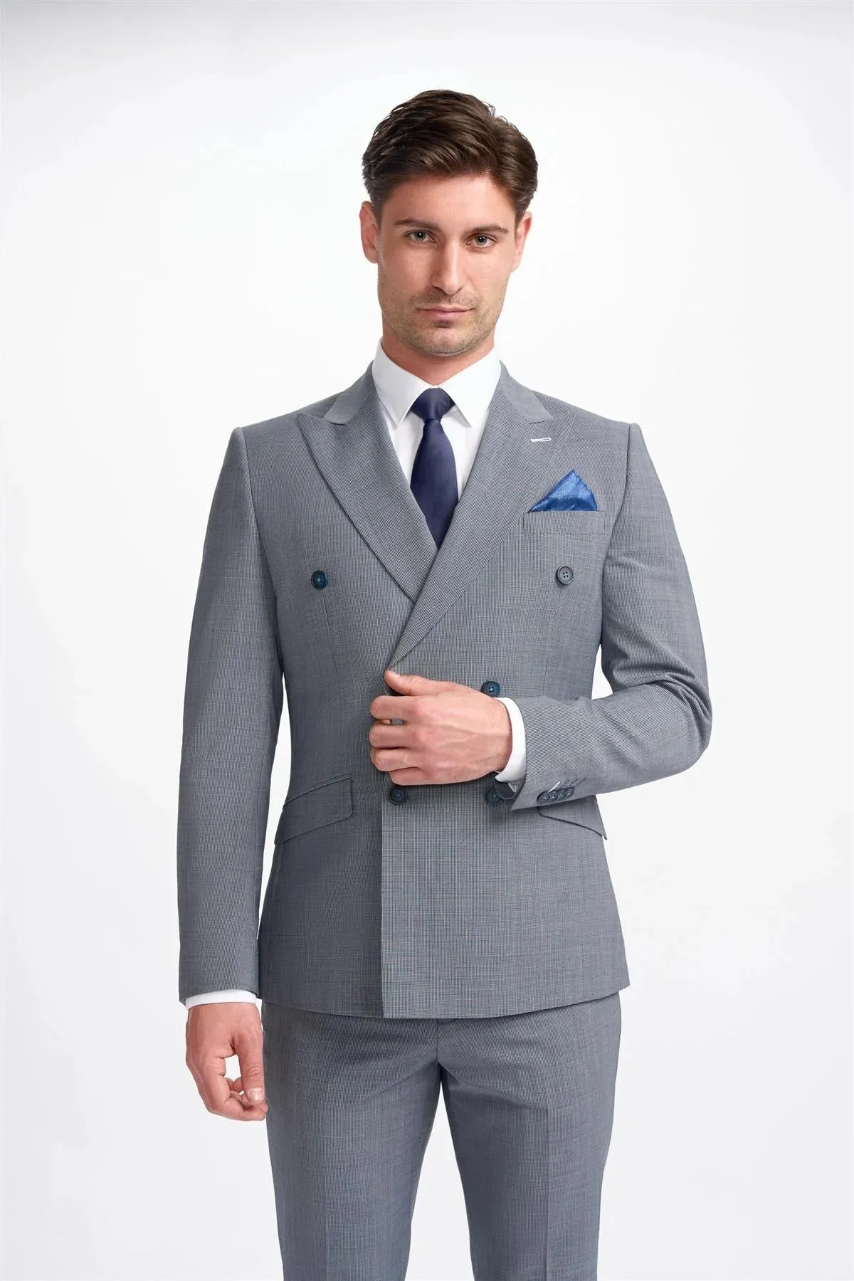Bond - Men's Grey Double Breasted Blazer sold by Tru Clothing