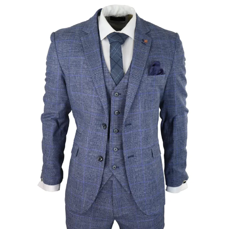 Phantom - Men's 3 Piece Suit Blue Prince Of Wales Check Summer Classic sold by Tru Clothing