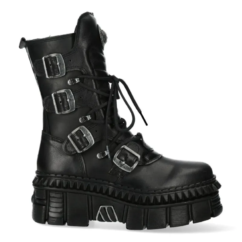 New Rock Boots Punk WALL373-S6 Unisex Metallic Black Leather Platform EMO sold by Tru Clothing