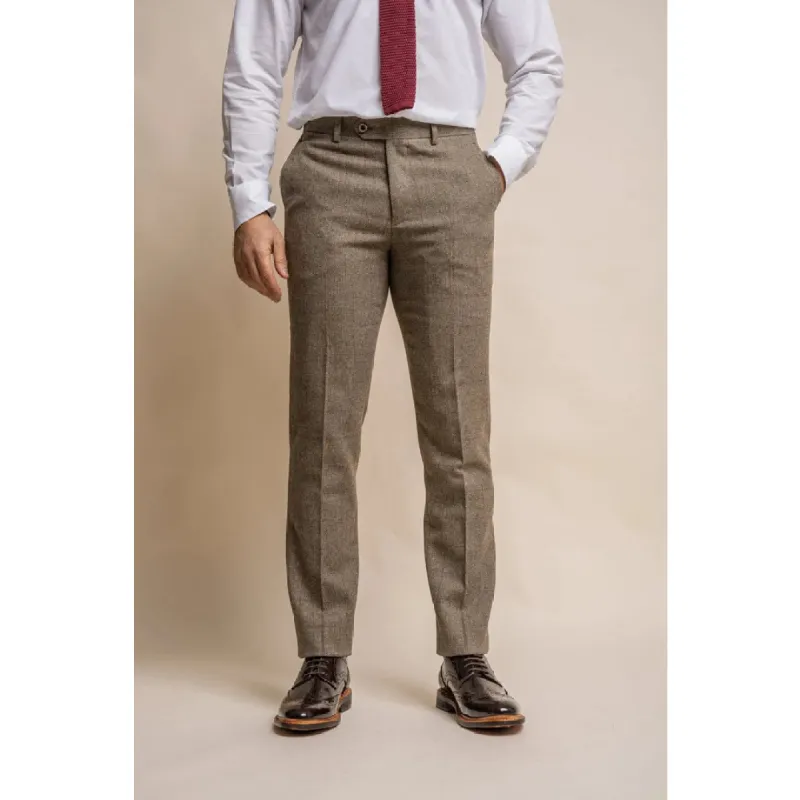 Gaston - Men's Tweed Olive Check Trousers sold by Tru Clothing