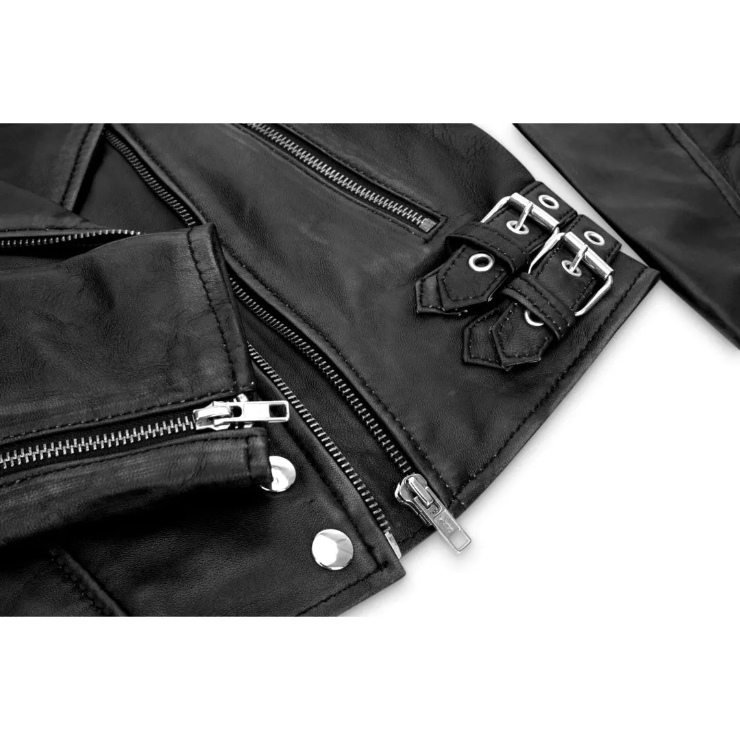 Women's Short Leather Jacket Cross Zip Biker Brando Soft Classic sold by Tru Clothing product image thumbnail 3