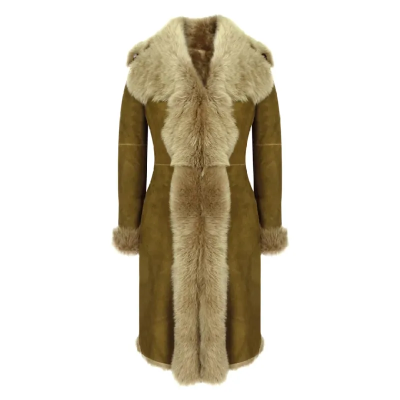 Women's Luxury Toscana 3/4 Coat Sheepskin Beaver Shearling Suede Jacket sold by Tru Clothing