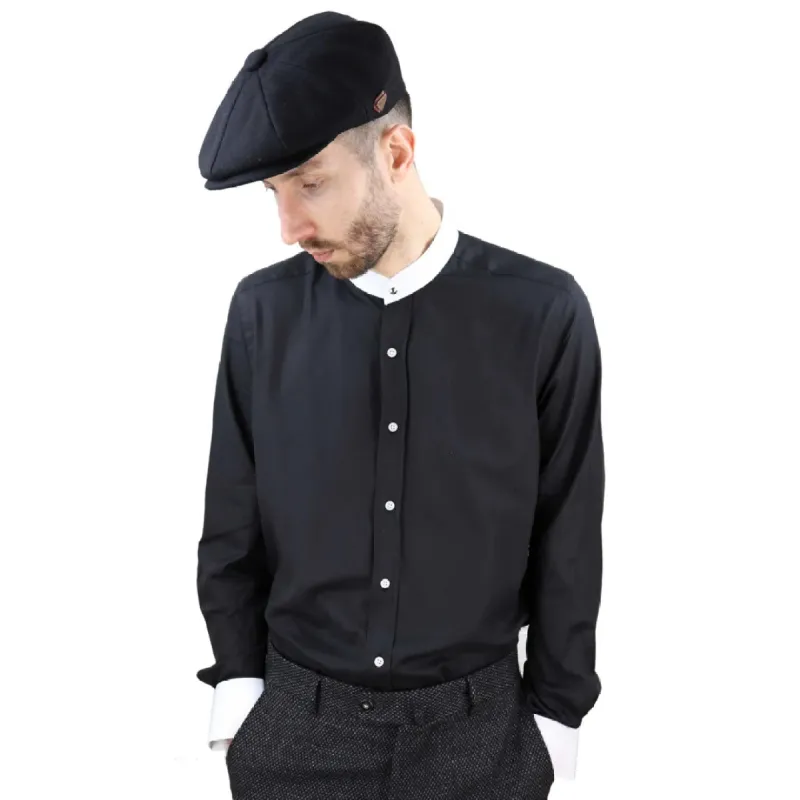 Men's Peaky Blinders Herringbone Shirt Detachable Collar Penny Button Collarless sold by Tru Clothing