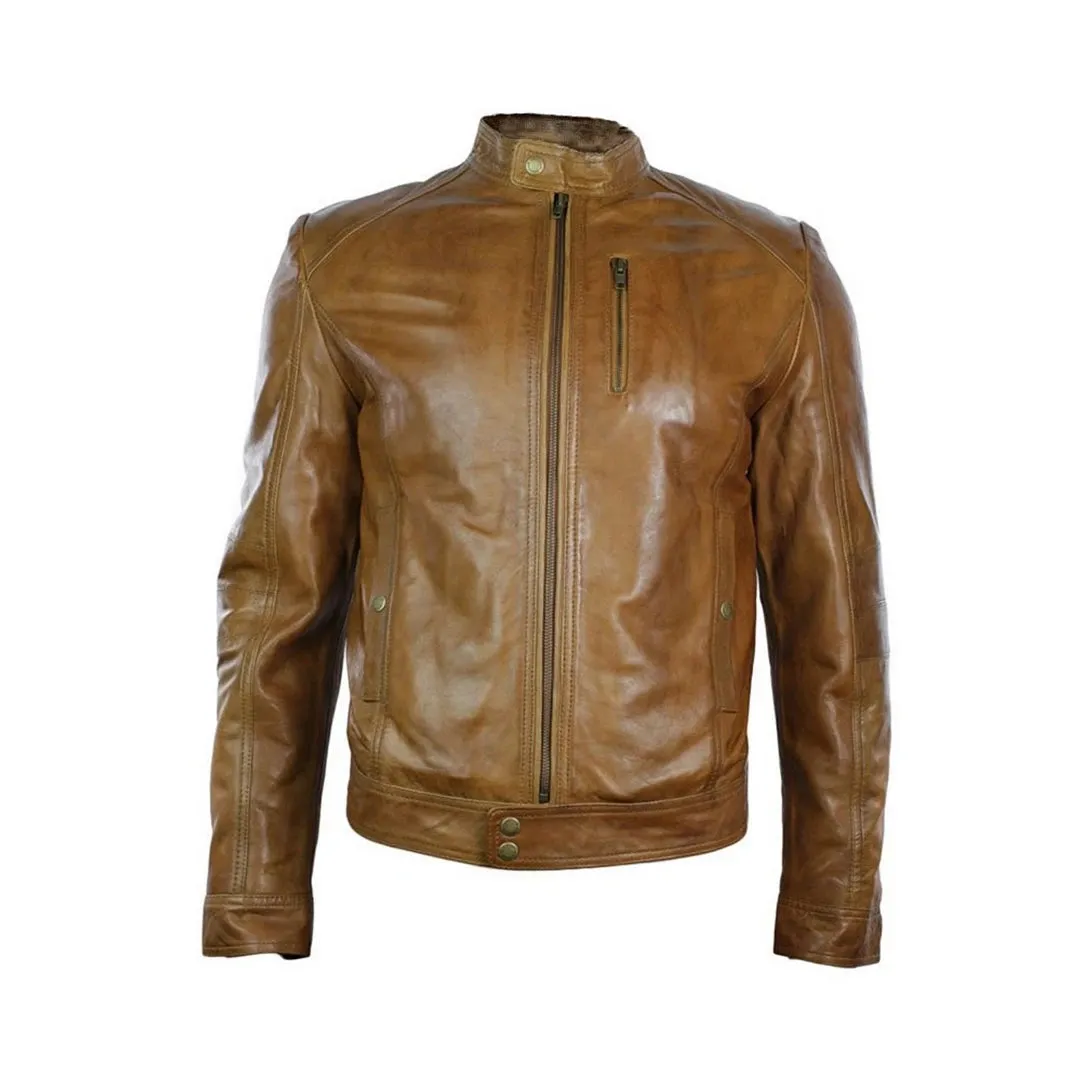 Men's Leather Biker jacket Black Brown Zipped Nehru sold by Tru Clothing
