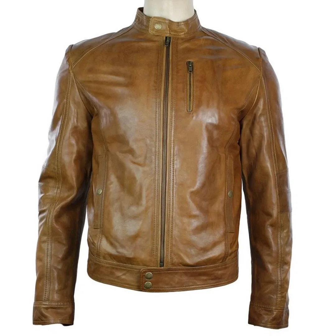 Men's Leather Biker jacket Black Brown Zipped Nehru sold by Tru Clothing product image thumbnail 2