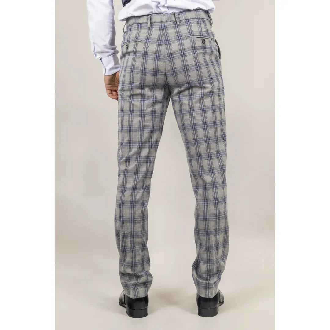 Knight - Men's Grey Blue Checked Trousers sold by Tru Clothing product image thumbnail 3