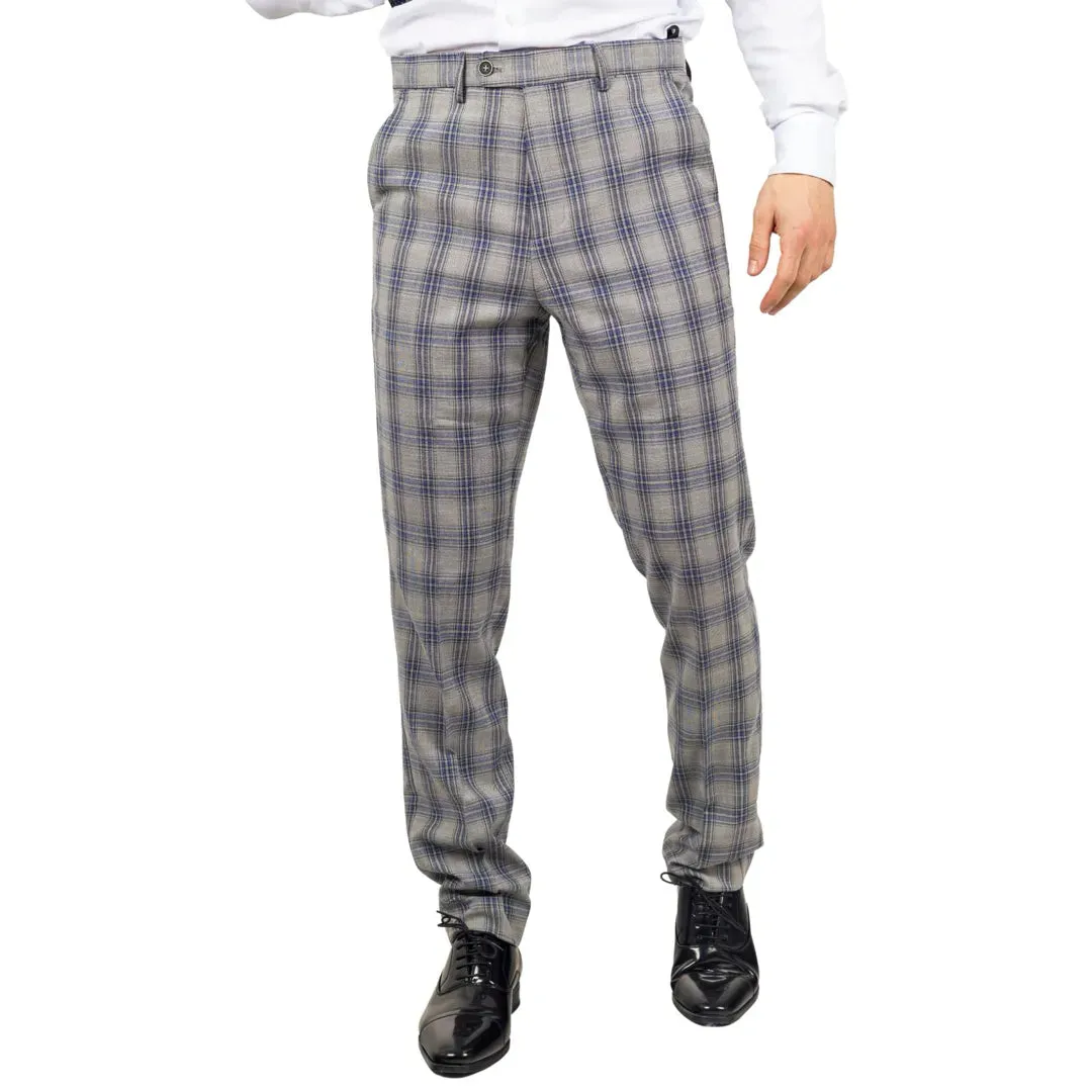 Knight - Men's Grey Blue Checked Trousers sold by Tru Clothing