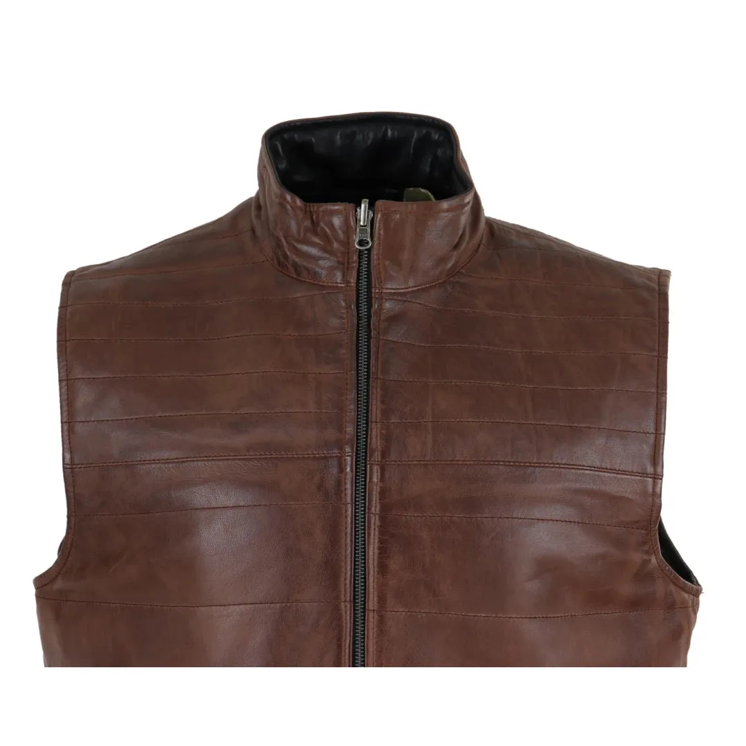 Men's Leather Black Brown Waistcoat Gilet Reversible Vest sold by Tru Clothing product image thumbnail 4