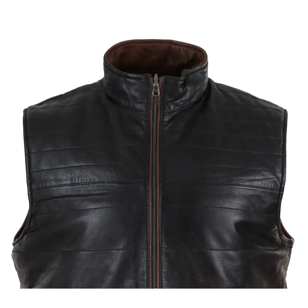 Men's Leather Black Brown Waistcoat Gilet Reversible Vest sold by Tru Clothing product image thumbnail 5