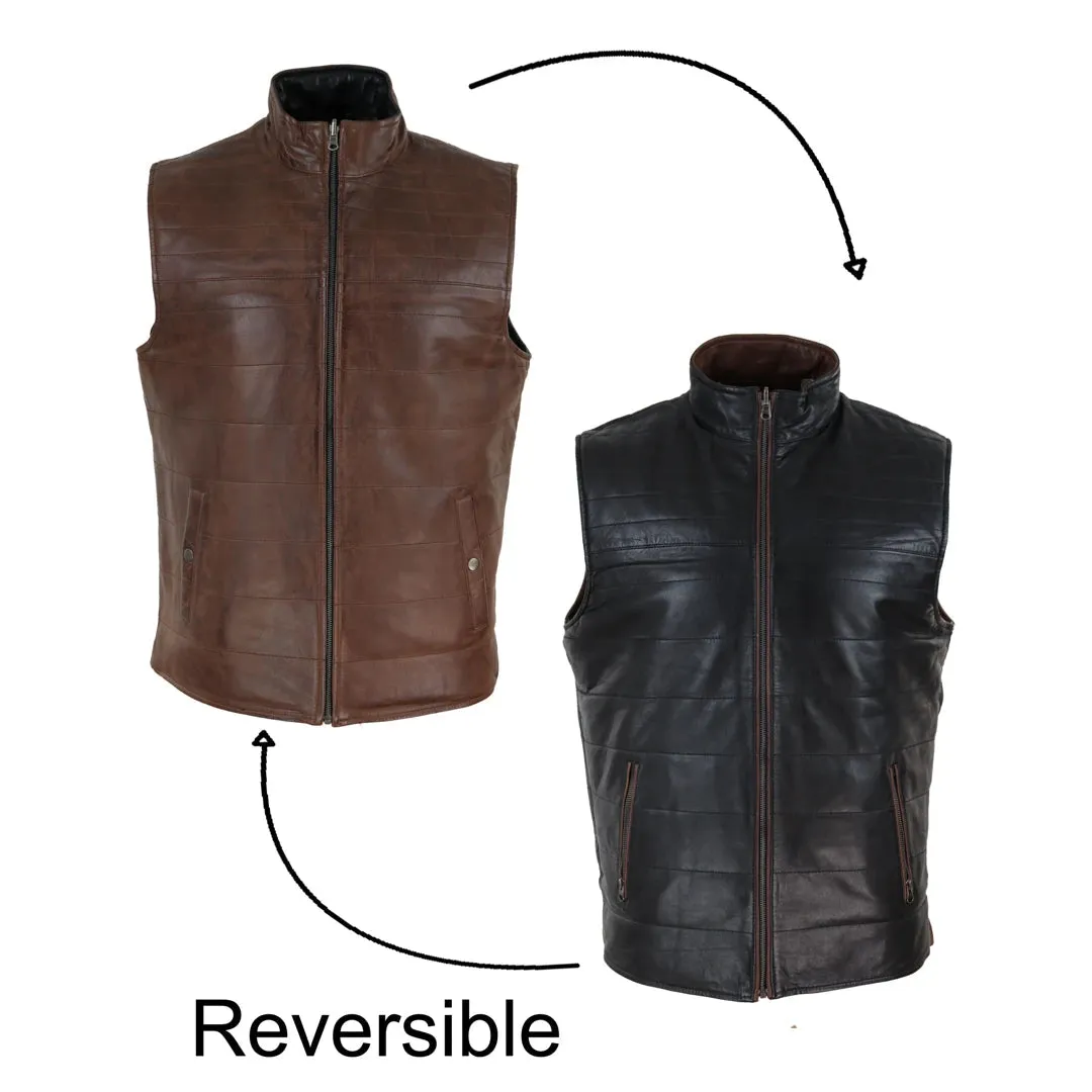 Men's Leather Black Brown Waistcoat Gilet Reversible Vest sold by Tru Clothing product image thumbnail 3