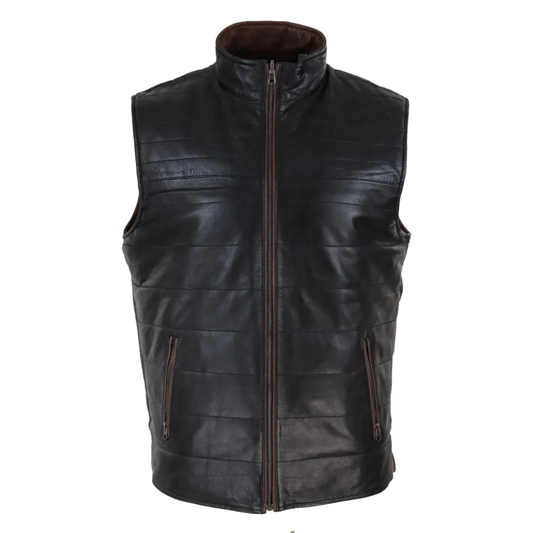 Men's Leather Black Brown Waistcoat Gilet Reversible Vest sold by Tru Clothing product image thumbnail 2