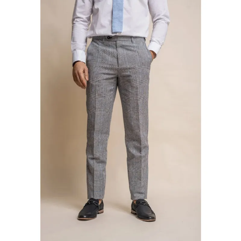 Arriga - Men's Grey Blue Check Trousers sold by Tru Clothing