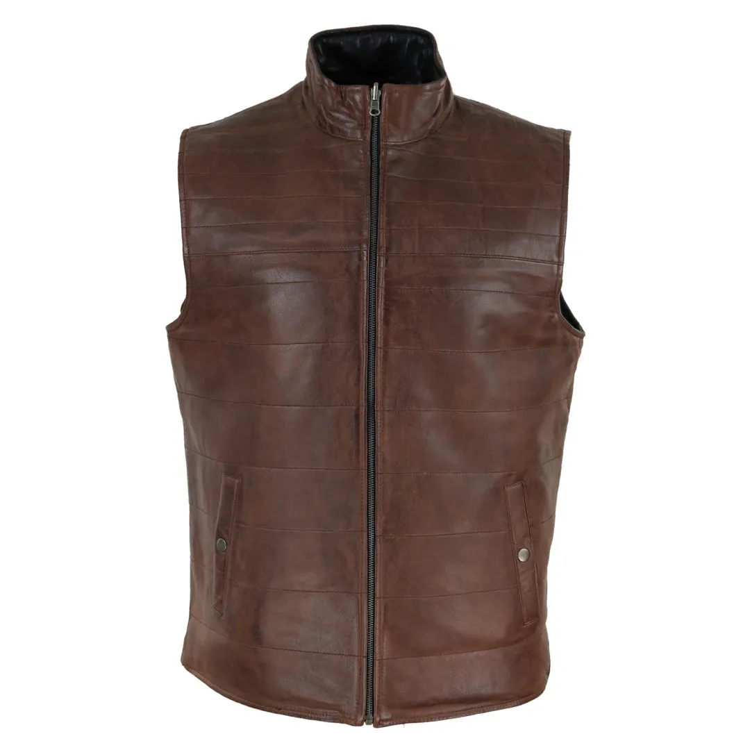 Men's Leather Black Brown Waistcoat Gilet Reversible Vest sold by Tru Clothing