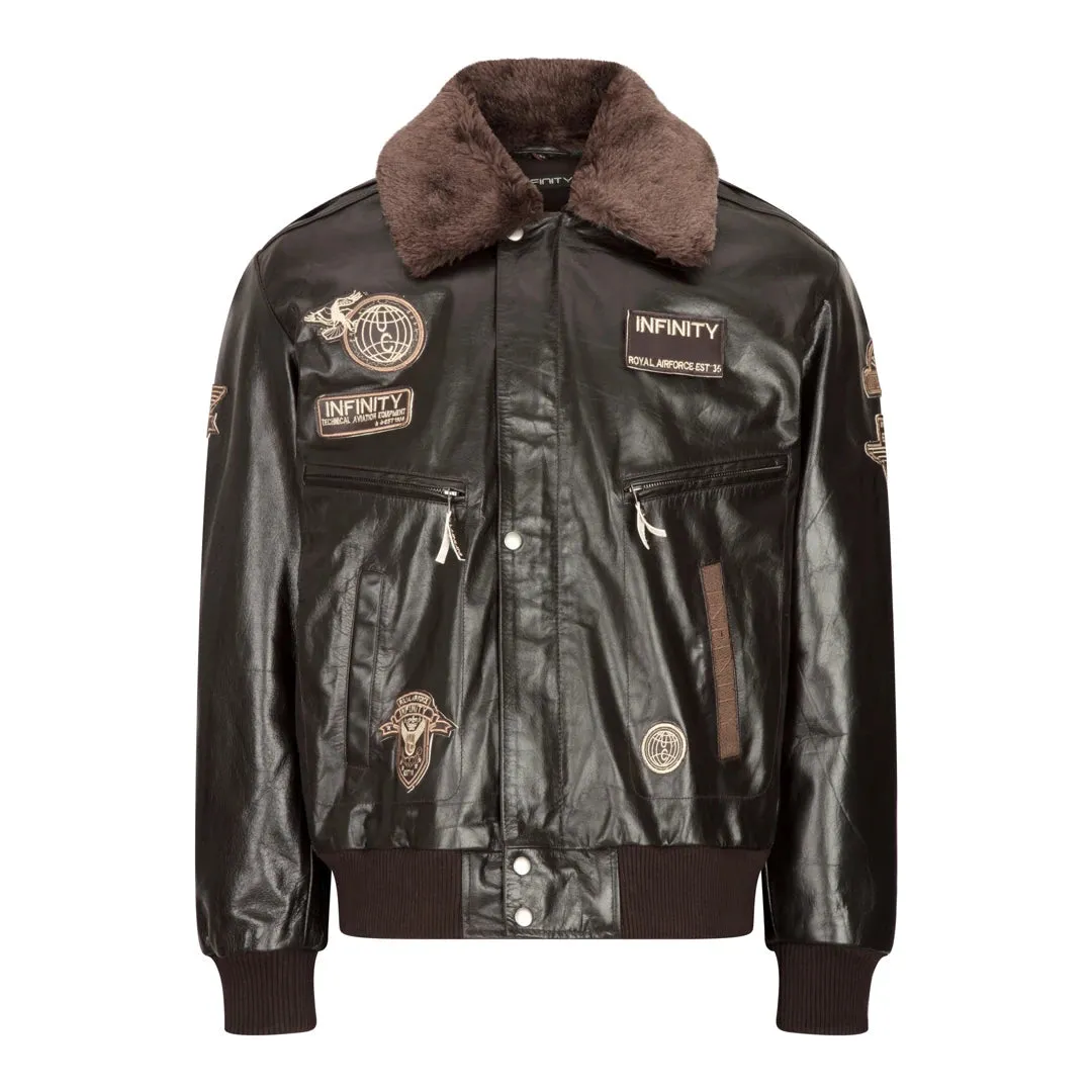 Men's Leather Jacket Bomber Aviator Badge Brown sold by Tru Clothing