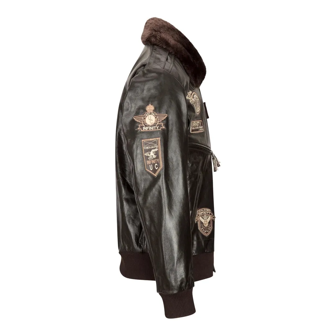 Men's Leather Jacket Bomber Aviator Badge Brown sold by Tru Clothing product image thumbnail 3