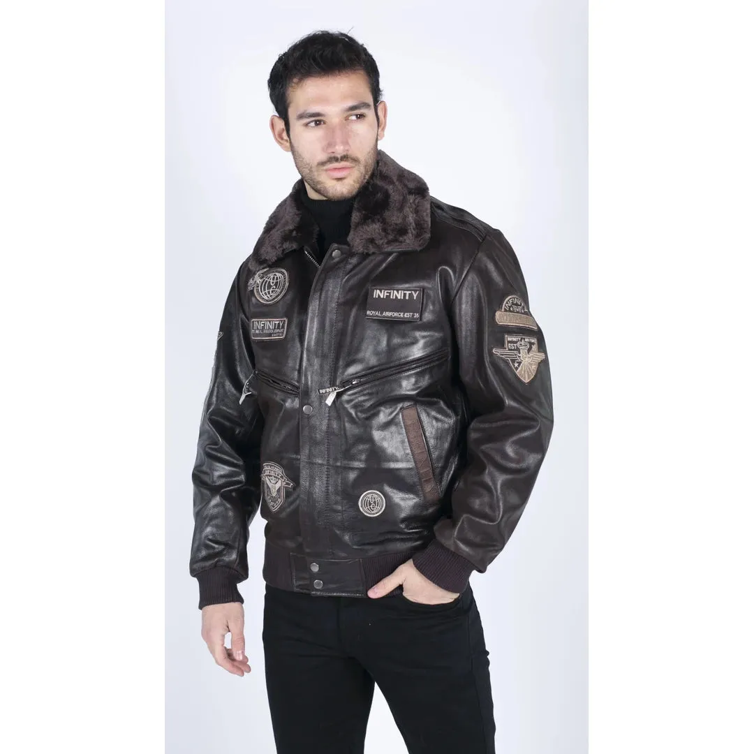 Men's Leather Jacket Bomber Aviator Badge Brown sold by Tru Clothing product image thumbnail 2