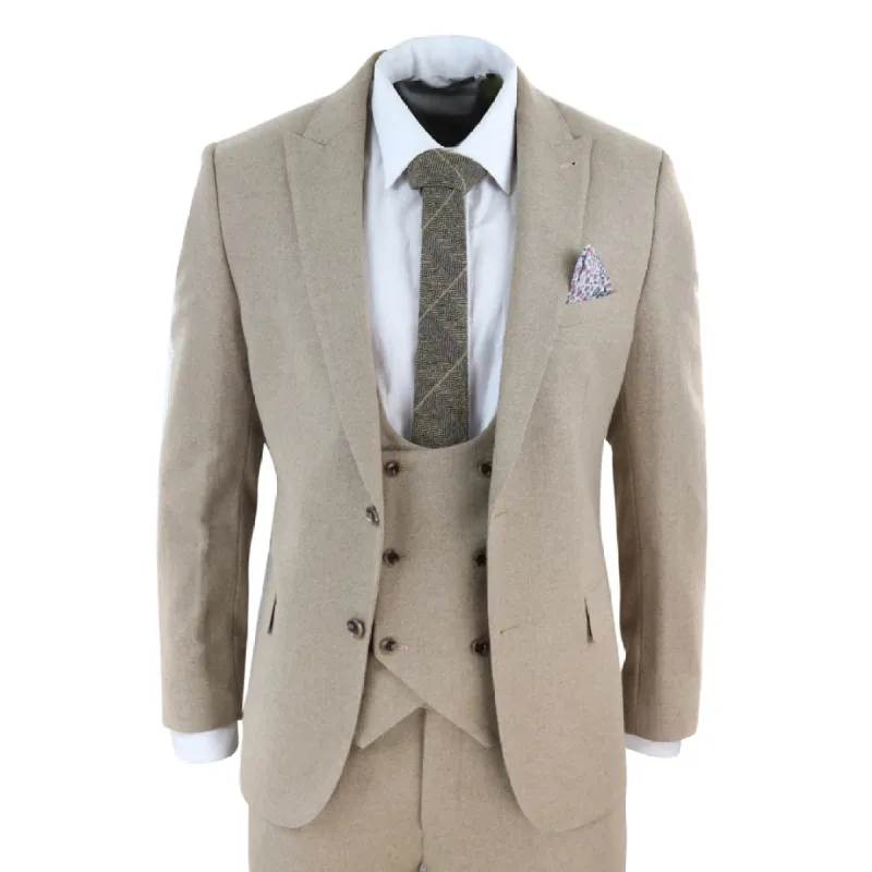 AK-23 - Men Tweed 3 Piece Suit Tan Oak Double Breasted Wedding made by Tru Clothing