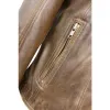 Women's Cross Zip Brown Biker Jacket Washed Soft sold by Tru Clothing