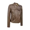Women's Cross Zip Brown Biker Jacket Washed Soft sold by Tru Clothing