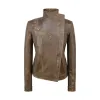Women's Cross Zip Brown Biker Jacket Washed Soft sold by Tru Clothing