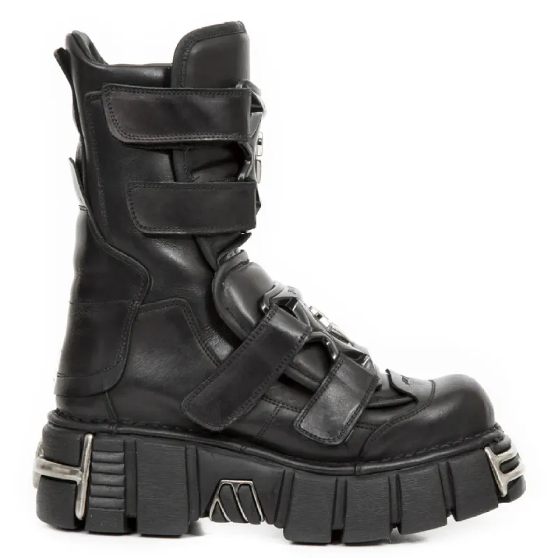 New Rock Boots M-422-S1 Unisex Metallic Black Leather Platform Gothic Boots sold by Tru Clothing