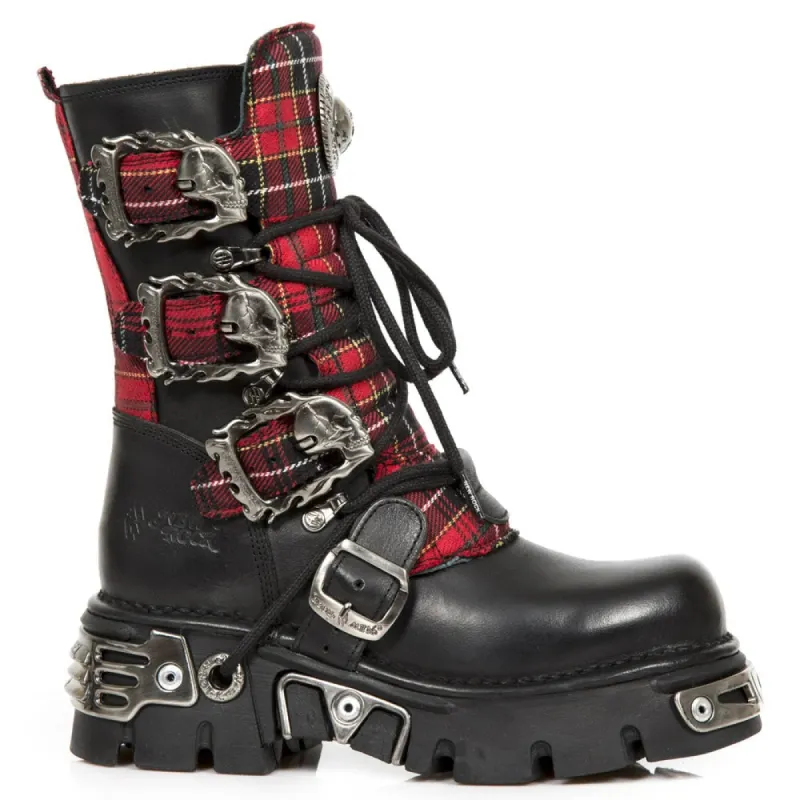 New Rock 391T-S1 Black Leather Tartan Gothic Boots Punk EMO Military sold by Tru Clothing
