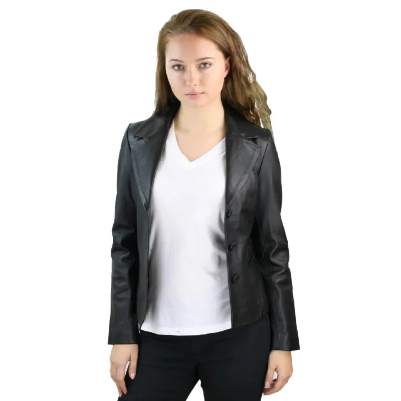 Women's Leather Jacket 3 Button Blazer sold by Tru Clothing