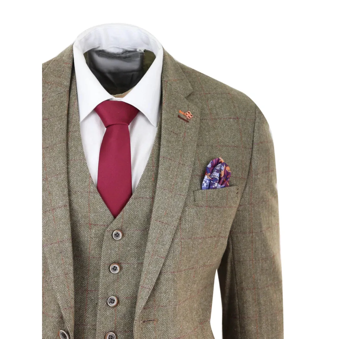 Gaston - Men's Tweed Check Olive Green Wine Suit Wedding sold by Tru Clothing product image thumbnail 5