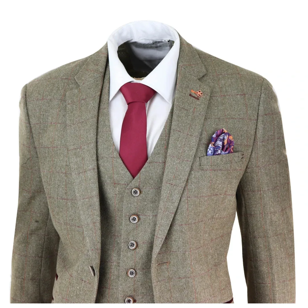 Gaston - Men's Tweed Check Olive Green Wine Suit Wedding sold by Tru Clothing product image thumbnail 3