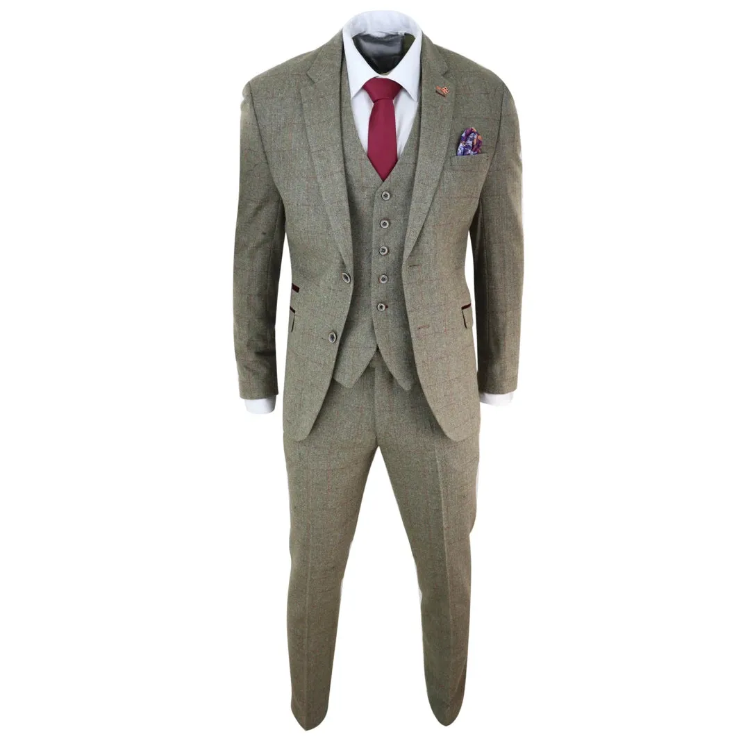 Gaston - Men's Tweed Check Olive Green Wine Suit Wedding sold by Tru Clothing product image thumbnail 2