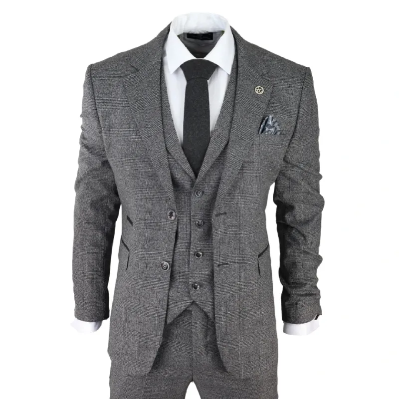 AK-10 - Men's Classic 3 Piece Suit Prince Of Wales Check Wedding sold by Tru Clothing