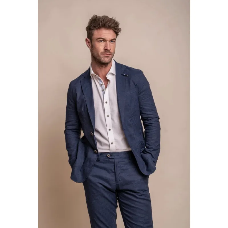 Alvari - Men's Navy Linen Summer Blazer sold by Tru Clothing