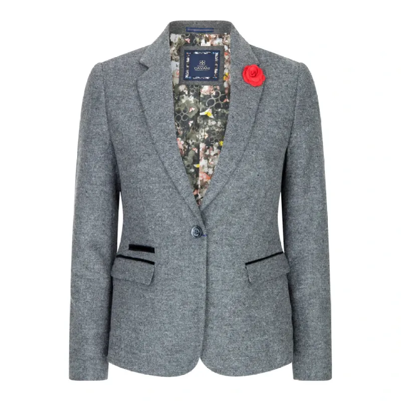 Martez - Women Grey Herringbone Blazer Tweed Check 1920's Gatsby Blinders sold by Tru Clothing