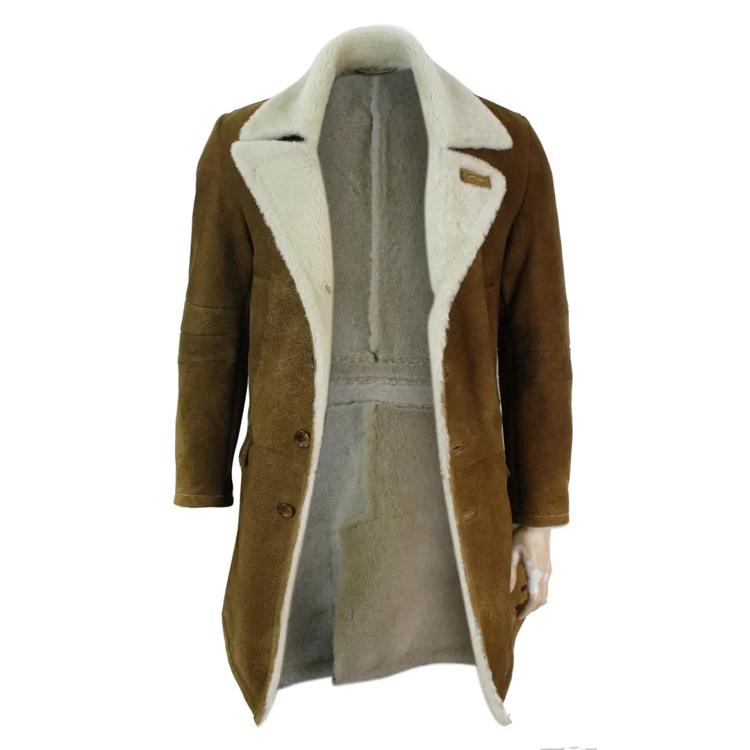 Men's Sherling Sheepskin Tan Brown Crombi 3/4 Overcoat Winter Warm sold by Tru Clothing product image thumbnail 3