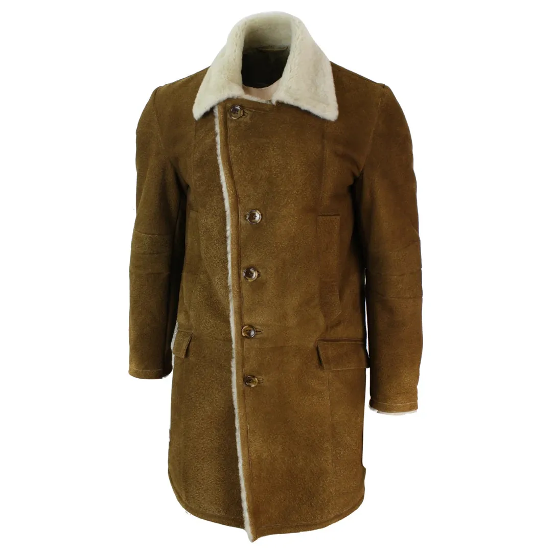 Men's Sherling Sheepskin Tan Brown Crombi 3/4 Overcoat Winter Warm sold by Tru Clothing product image thumbnail 2