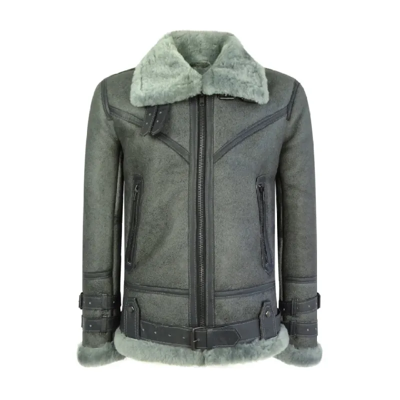 Men's Classic Grey Shearling Sheepskin Zip Flying Jacket B3 Pilot WW2 sold by Tru Clothing