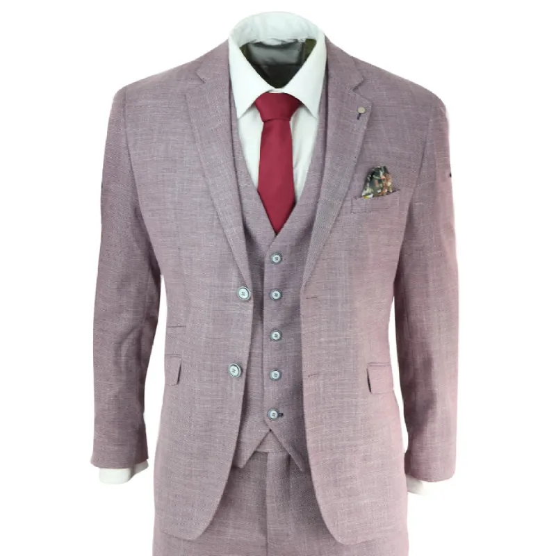 Miami - Men's 3 Piece Suit Blush Pink Summer Linen Wedding Prom Classic sold by Tru Clothing