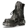 New Rock Mens 407-S1 Silver Cross Black Reactor Sole Leather Ankle Boots Gothic sold by Tru Clothing