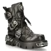 New Rock Mens 407-S1 Silver Cross Black Reactor Sole Leather Ankle Boots Gothic sold by Tru Clothing